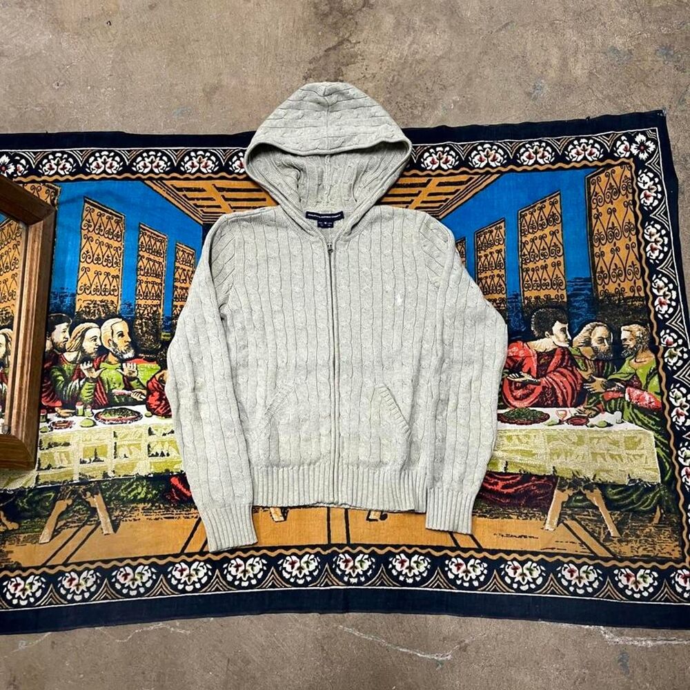 Polo Ralph Lauren cable knit hoodie Women's medium oatmeal grey cream preppy y2k